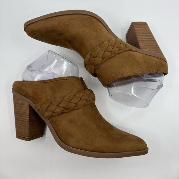 Universal Thread Avis Mules Block Heel Pointed Toe Suede Cognac Womens Size 11 - Picture 4 of 6
